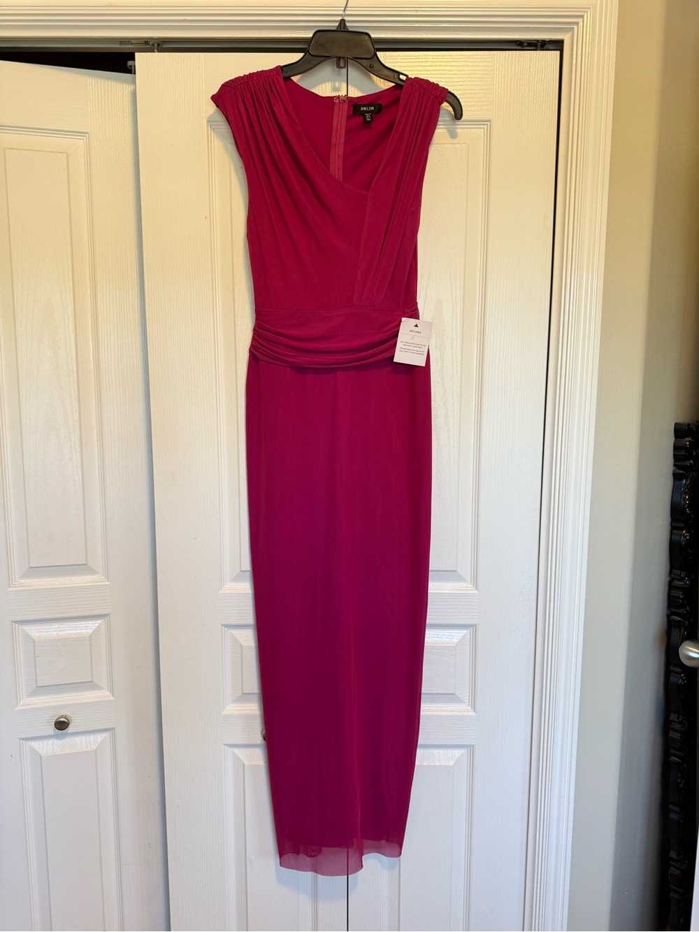Sleeveless Fuchsia Surplice Maxi Dress with Draped Waist